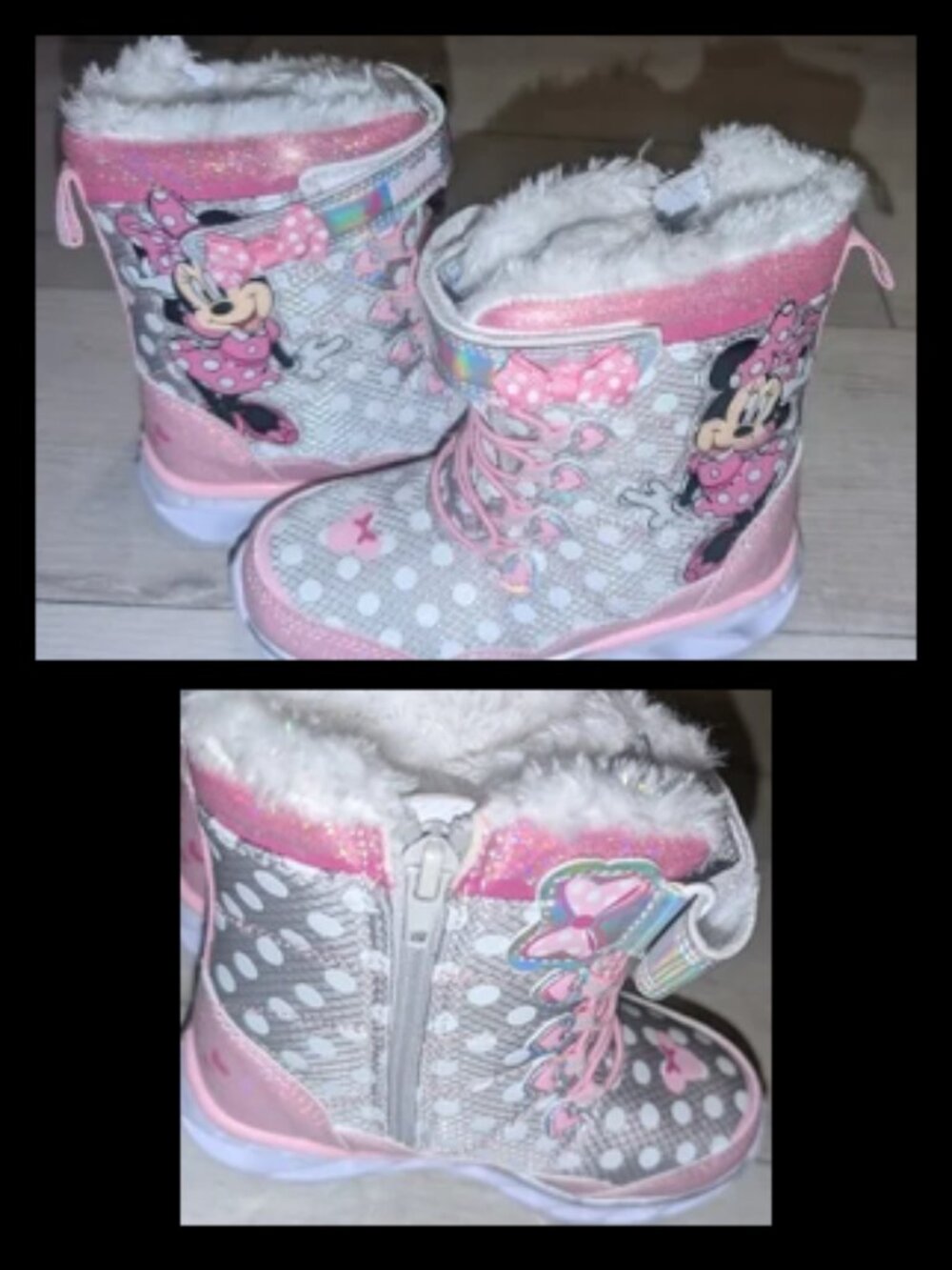 NWT Disney Minnie Mouse Light Up Winter Boots Little Girls Size 11